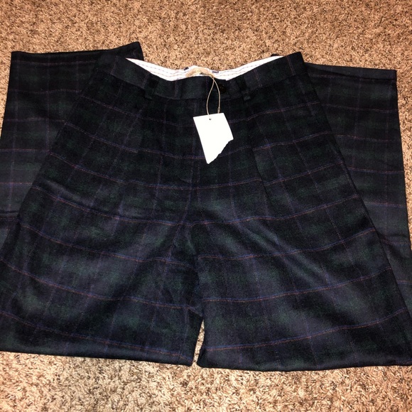 NWT! Trendy Trousers Navy, Hunter, Tan Plaid Style - Picture 1 of 10